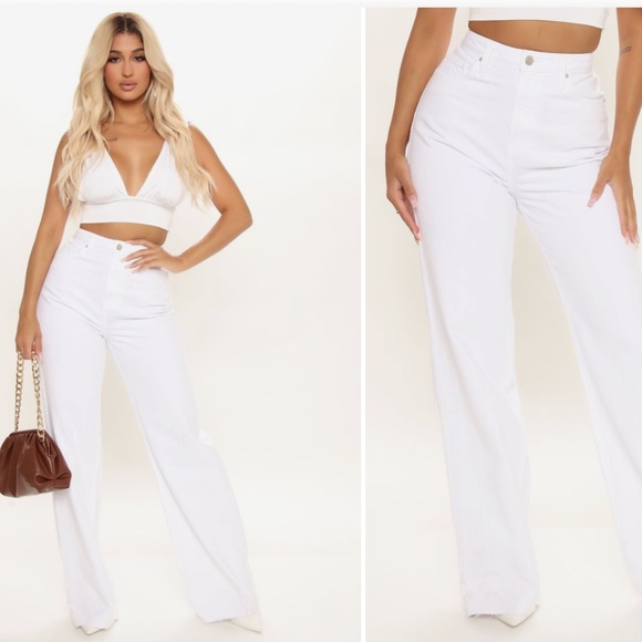 90s Style White Wide Leg Jeans High Waist Raw Hem - Picture 10 of 15